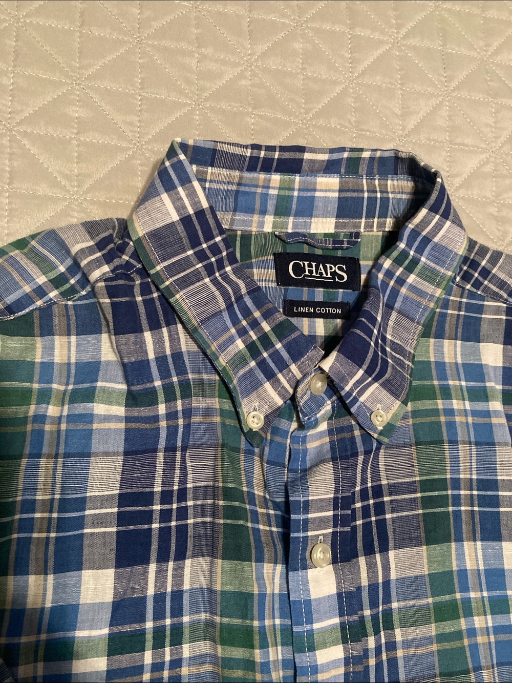 Chaps Men's Blue, Green & White Plaid Button-Down Shirt size XL